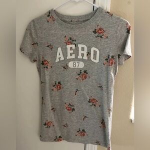 Aeropostale Women Gray Floral Shirt